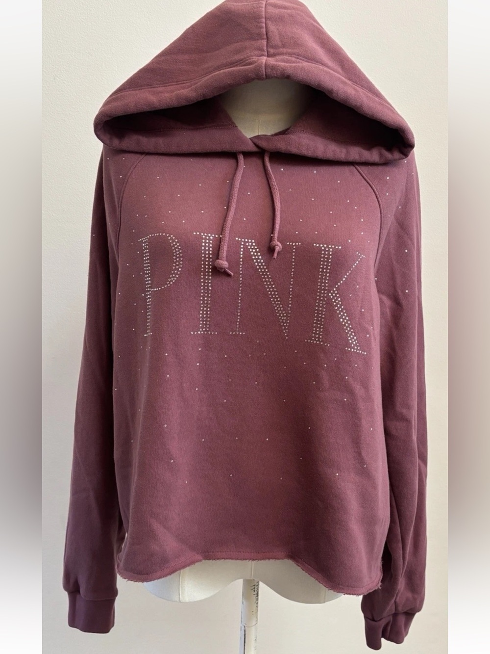 Victoria’s Secret PINK Rhinestone Hoodie Large Mauve Cropped Y2K
